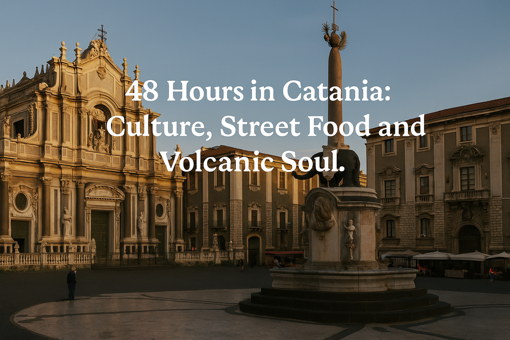 Piazza Duomo and Elephant Fountain in Catania, Sicily, with Mount Etna in the background